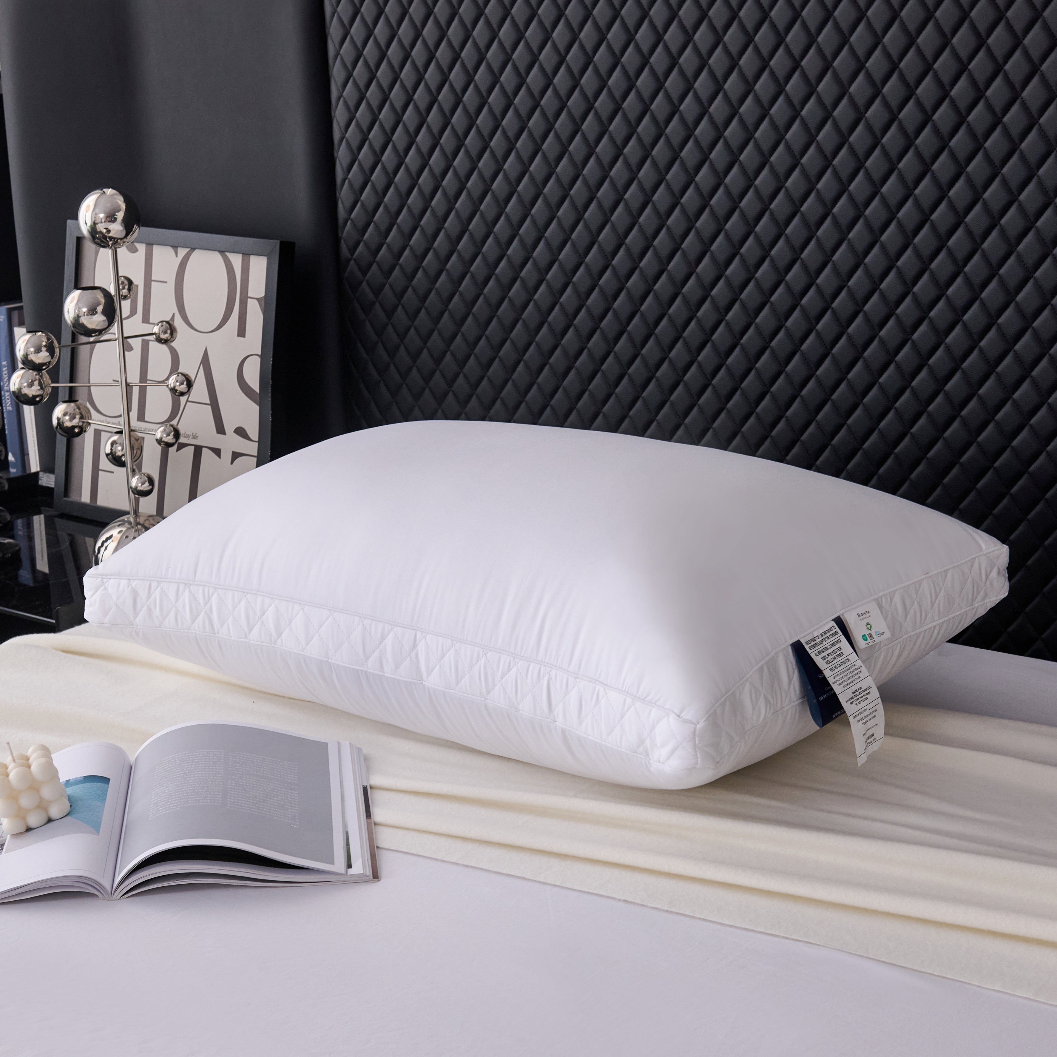 SUBHERA Organic Cotton Bed Pillow (20x30) with pillowcase – 2" Quilted Gusset Support for All-Night Comfort