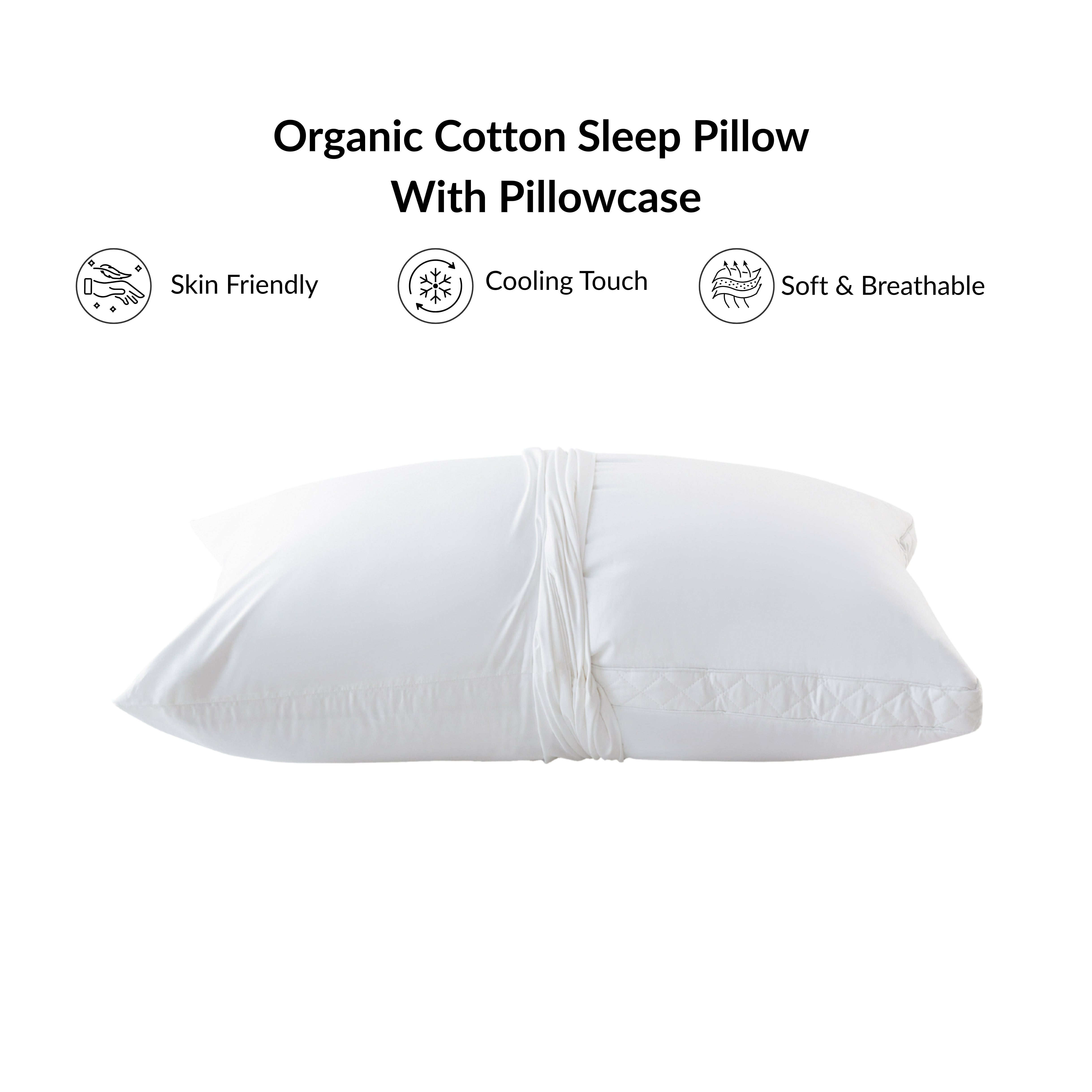 SUBHERA Organic Cotton Bed Pillow (20x30) with pillowcase – 2" Quilted Gusset Support for All-Night Comfort