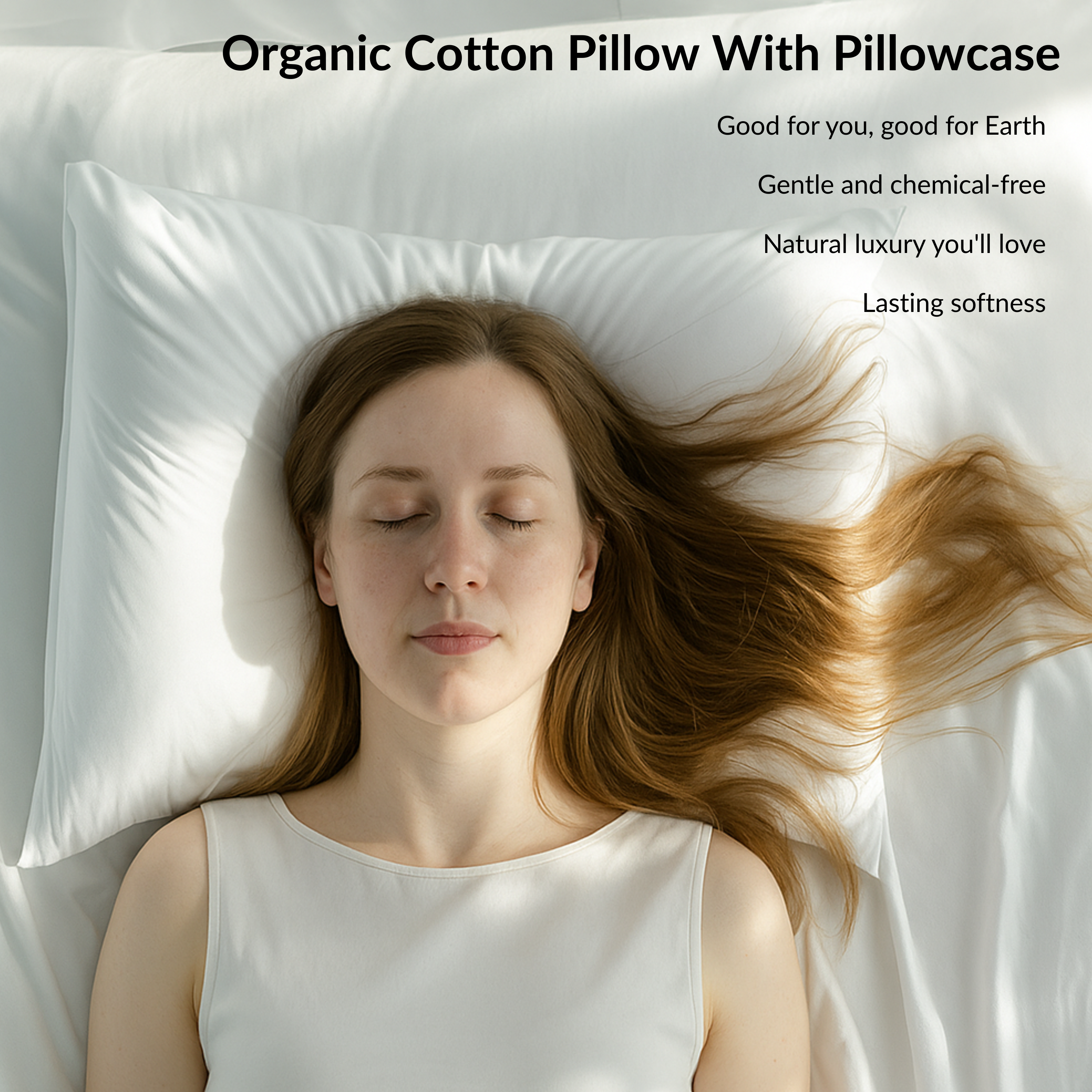 SUBHERA Organic Cotton Bed Pillow (20x30) with pillowcase – 2" Quilted Gusset Support for All-Night Comfort