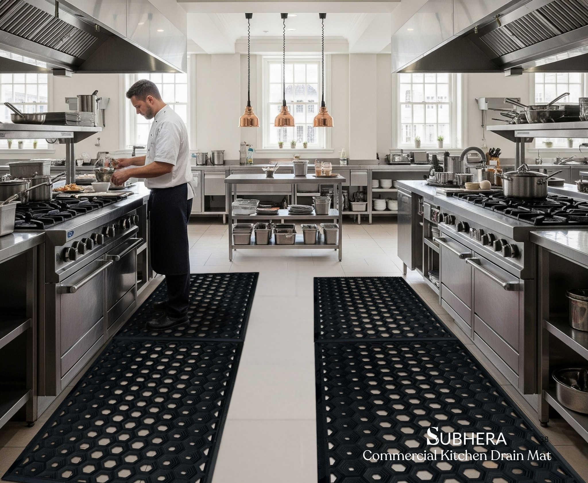 SUBHERA Heavy-Duty 25X39 Drain Mat for Commercial Kitchens – Anti-Fatigue, Slip-Resistant Rubber Flooring for Workspaces