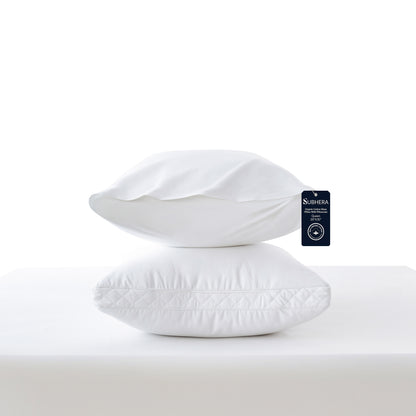 SUBHERA Organic Cotton Bed Pillow (20x30) with pillowcase – 2" Quilted Gusset Support for All-Night Comfort
