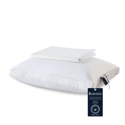 SUBHERA Organic Cotton Bed Pillow (20x30) with pillowcase – 2" Quilted Gusset Support for All-Night Comfort