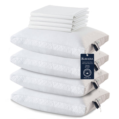 SUBHERA Organic Cotton Bed Pillow (20x30) with pillowcase – 2" Quilted Gusset Support for All-Night Comfort