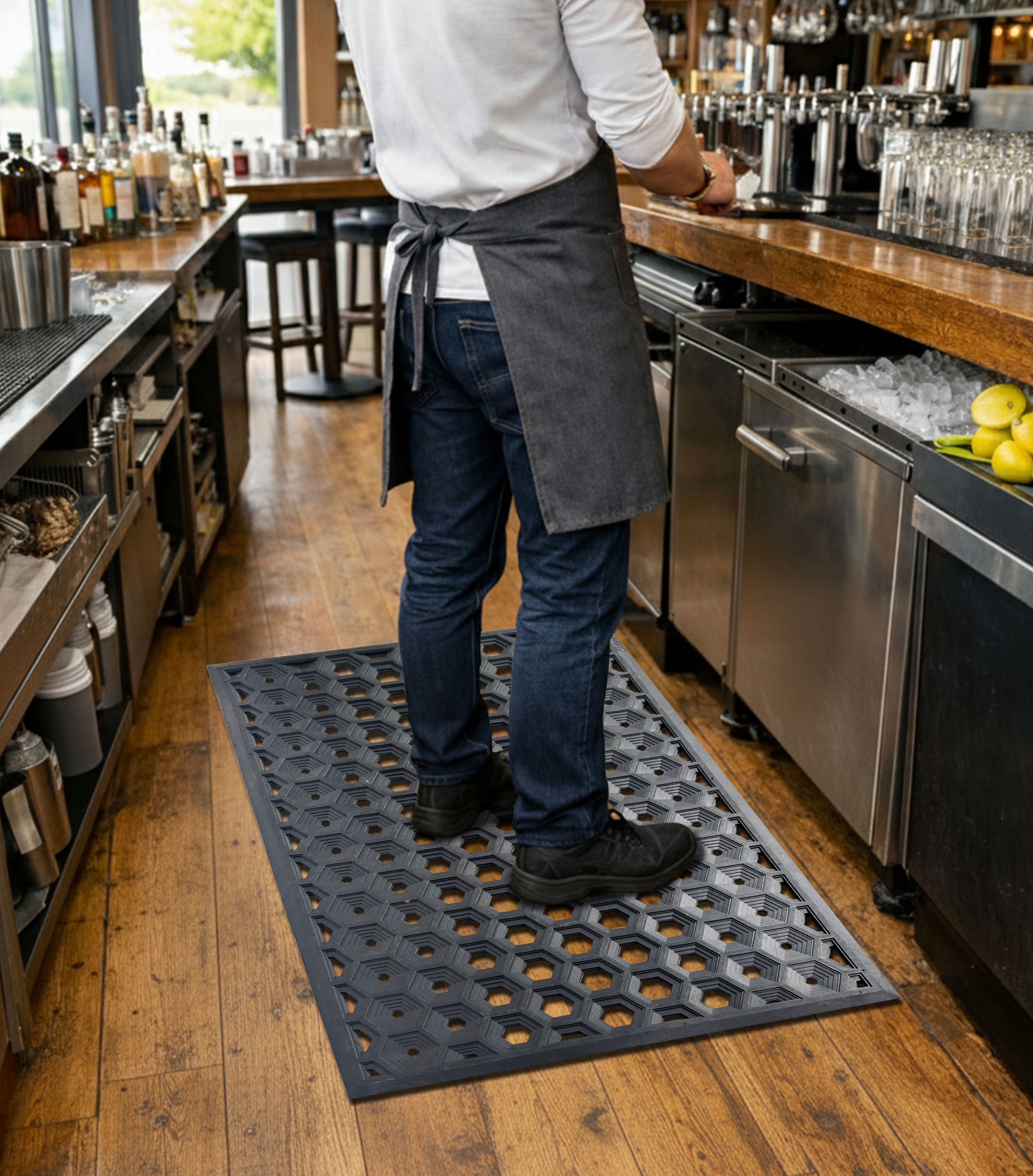 SUBHERA Heavy-Duty 36X60 Rubber Kitchen Mat – Anti-Fatigue, Non-Slip Drainage Mat for Professional Workspaces